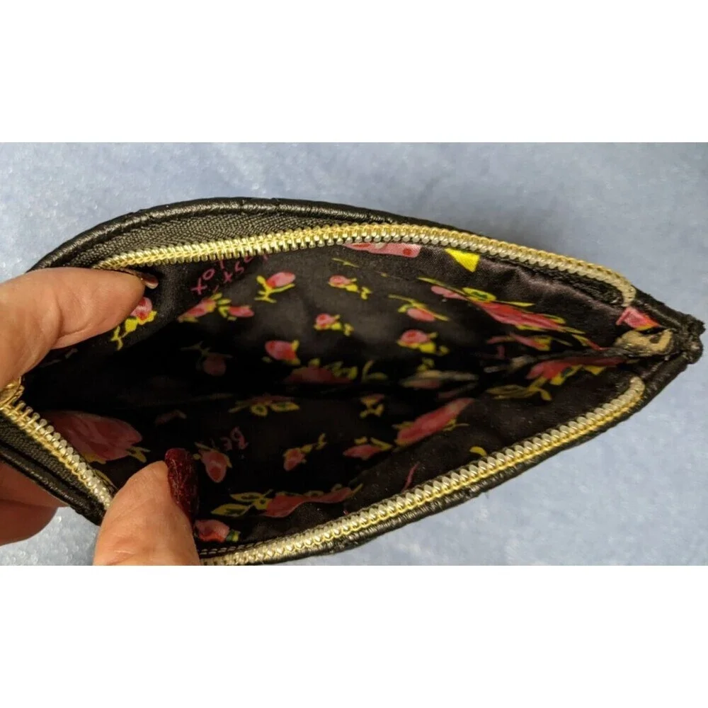 Betsey Johnson Black Quilted Faux Leather Heart Design Clutch Gold Hardware